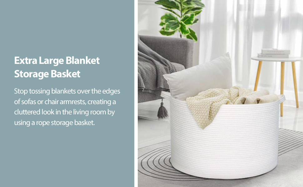XXDEVELOPMENT　ブランケット Amazon.com: MEGASKET White Cotton Rope Storage Basket, 22