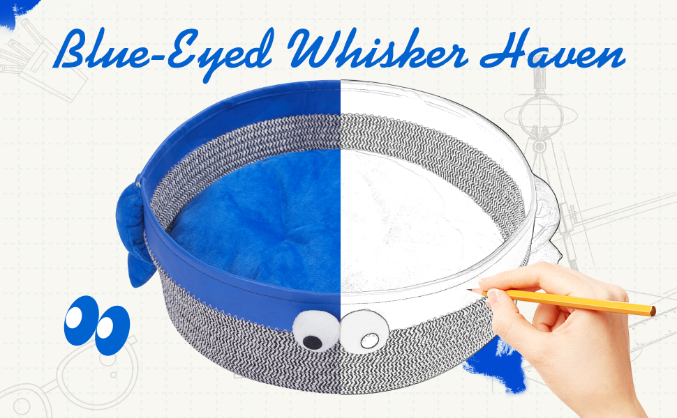 Jiupety Blue Eye Cat Bed Round, Woven Cotton Rope Cat Beds