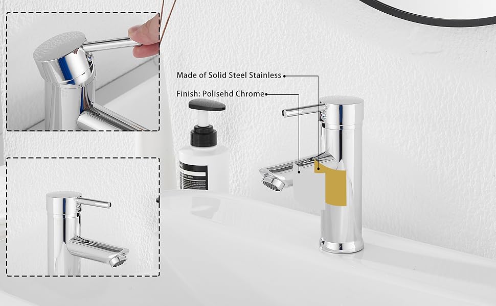 GGStudy Chrome Single Handle One Hole Bathroom Sink Faucet Stainless