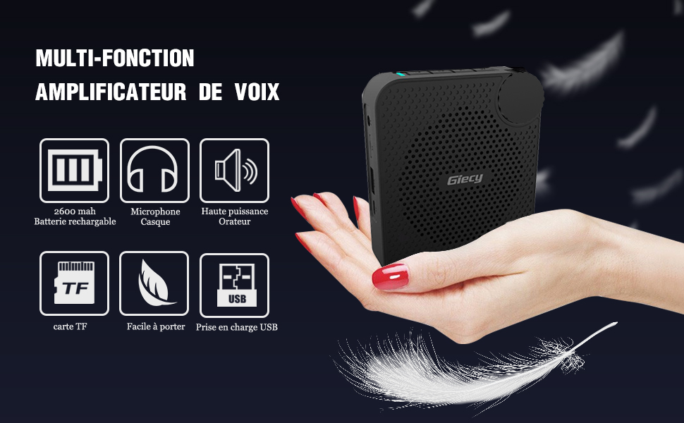Giecy Amplificateur de Voix sans Fil 20W avec Wireless Microphone UHF Batterie Rechargeable Giecy Amplificateur de Voix sans Fil 20W avec Wireless Microphone UHF Batterie Rechargeable