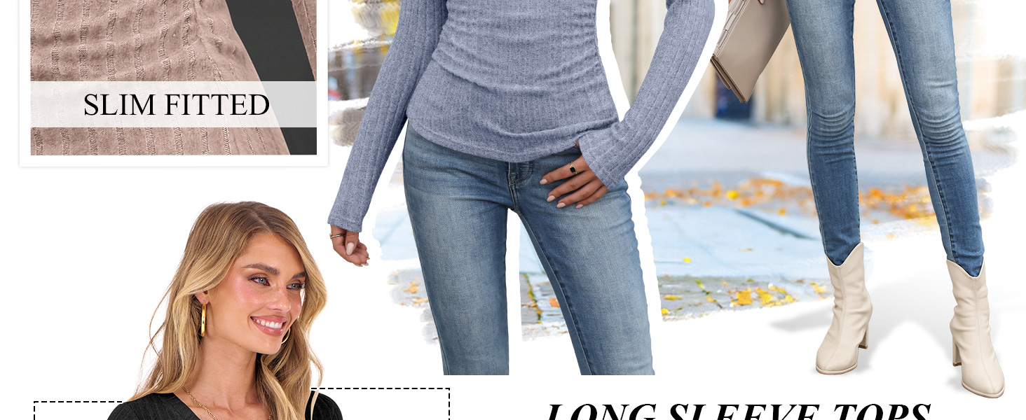 ANRABESS Womens Long Sleeve Shirts V Neck Ribbed Knit Slim Fit Lightweight Sweater