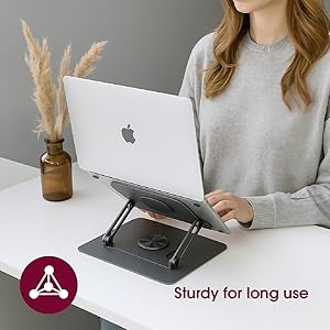 Elevate PRO Metal Laptop Stand with 360° Rotating Base | Adjustable Height & Angle | Hollow Design for Heat Dissipation | Anti-Slip Pads | Supports 12Kg | Universal Compatibility 89 pro7