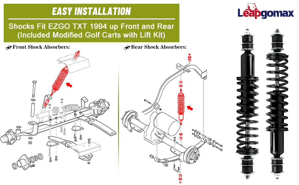 EZGO Golf Cart Shocks Front or Rear Heavy Duty Coil Springs