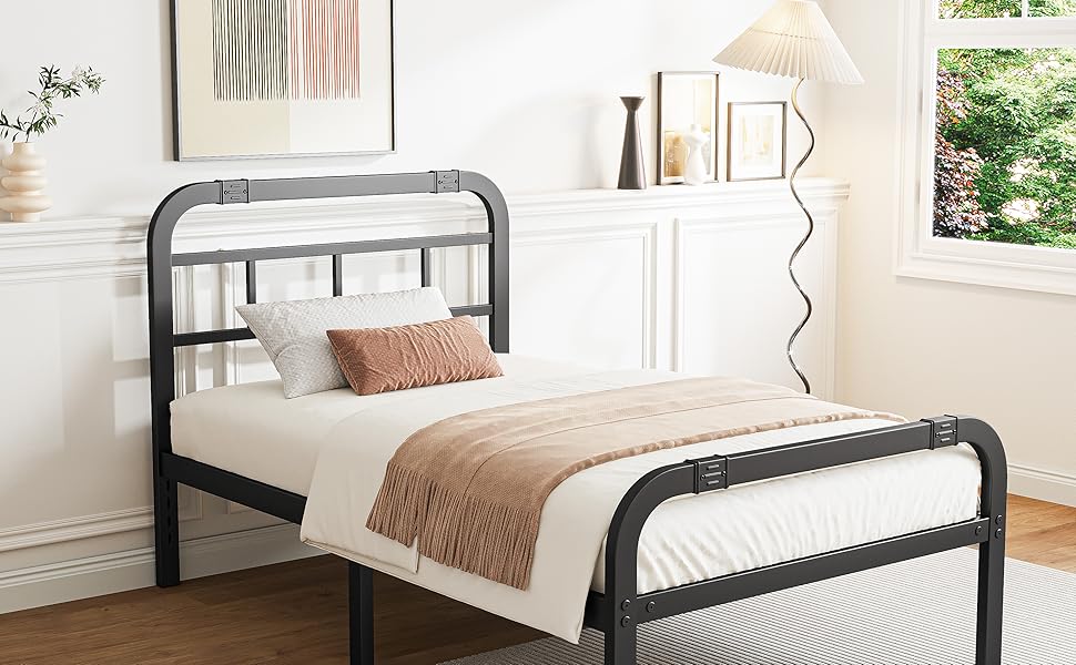 Cleaniago Twin XL Metal Bed Frame with Headboard and Footboard 14 Inch High, Heavy