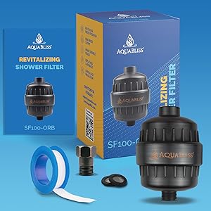 AquaBliss Shower Filter set SF100 Brushed Nickel w/ plumbers tape, adapter, washer and instructions