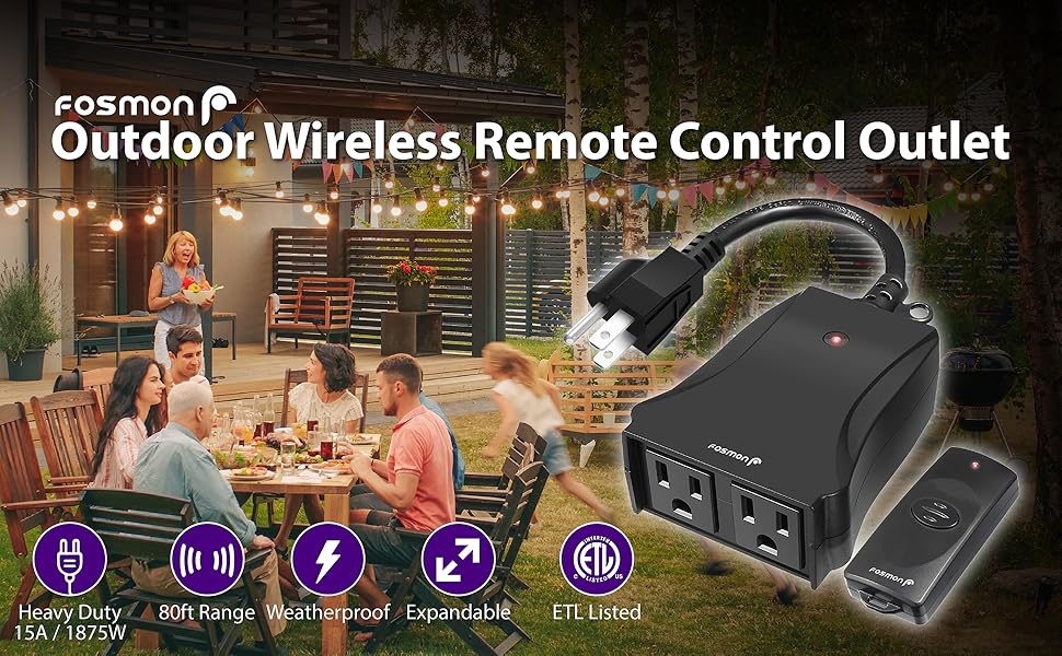 Wireless Remote Control Outlet, Fosmon (2 Outlets, 80 Foot Range) Heavy
