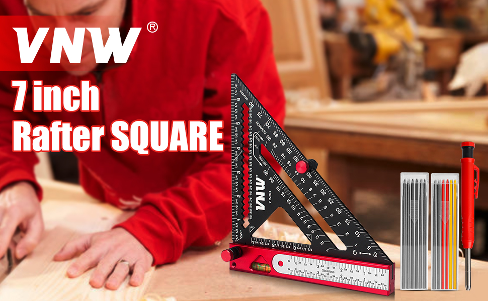 6 in 1 Rafter Square with Carpenter Pencil, 7in Rafter