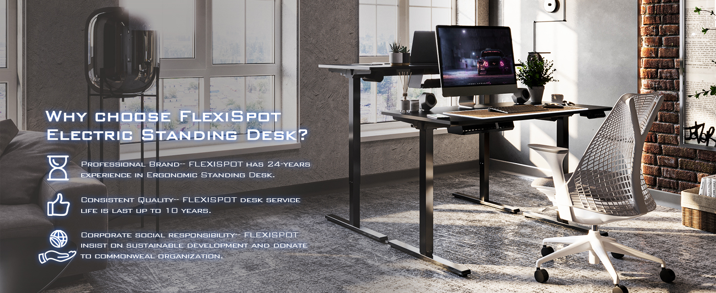 FLEXISPOT Standing Desk Electric Height Adjustable 100 * 60cm Sit Stand