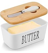 Ceramic Butter Dish with Lid and Knife, Airtight Black Butter Container, Butter Holder for Butter...