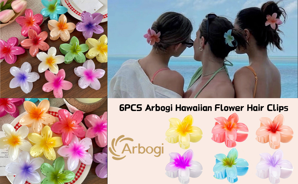 6 PCS Hawaiian Flower Hair Clips, Cute Plumeria Hibiscus