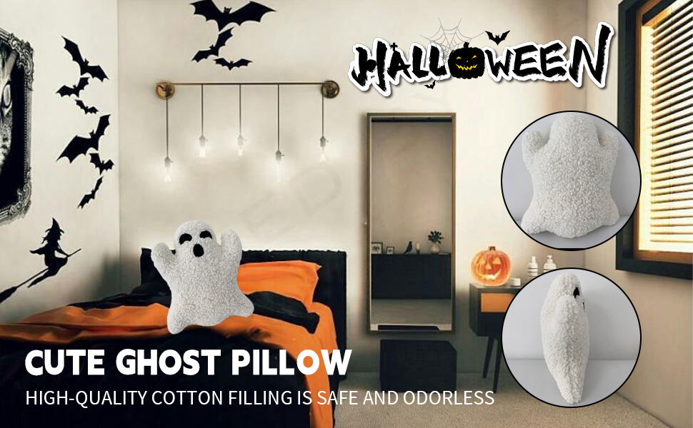12 Inch Ghost Halloween Pillow, Decorative Spooky Throw Pillows for