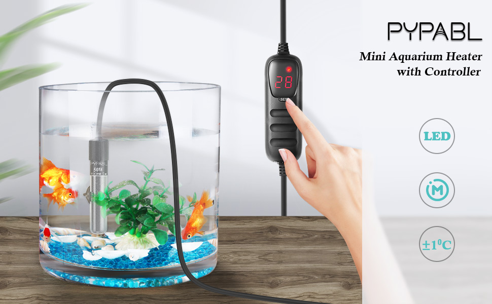 PYPABL Mini Submersible Aquarium Heater, 25W 50W 100W 200W 300W Small