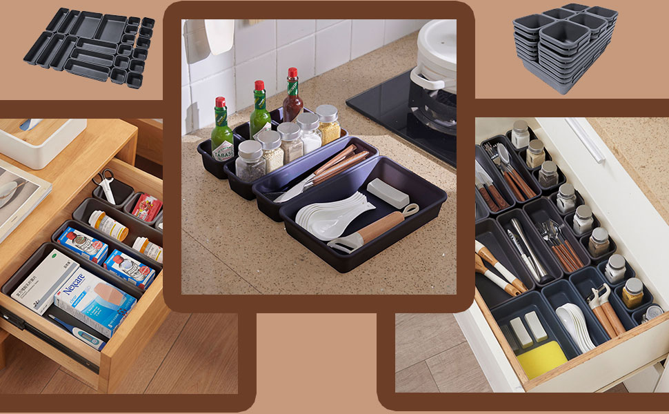 22 Pack Desk Drawer Organizers Set,NonSlip/Crack Bathroom