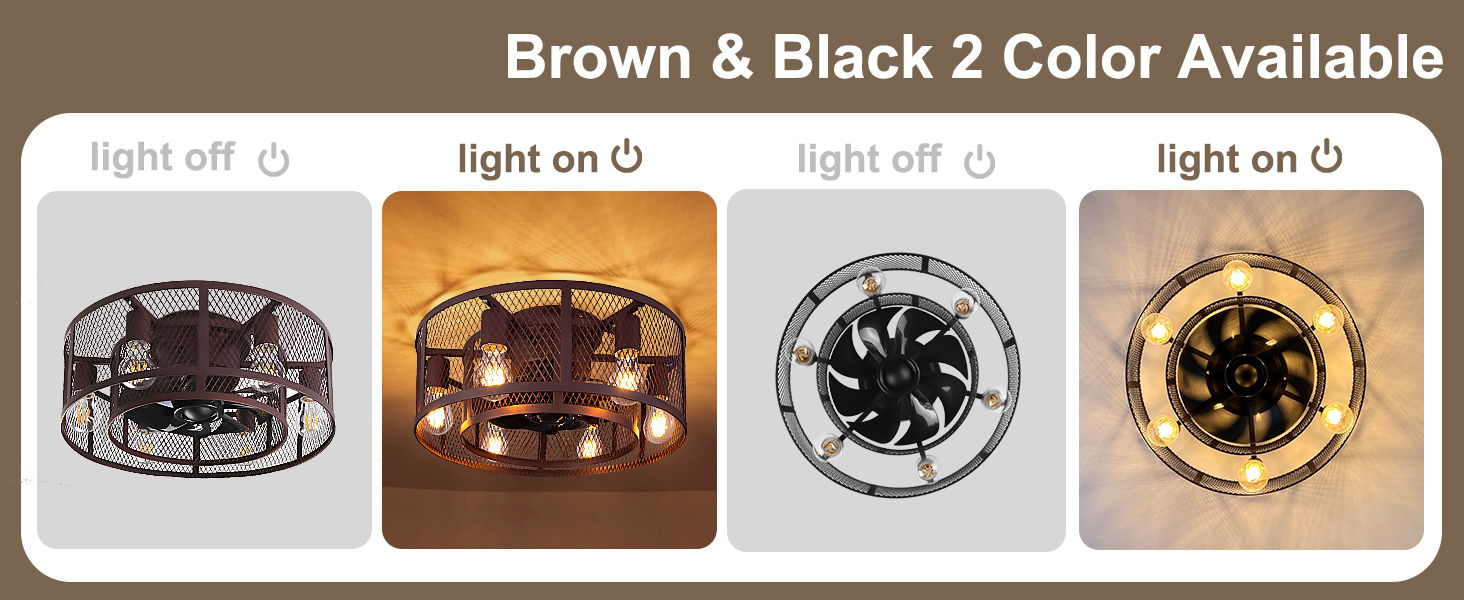 Ohniyou Cage Ceiling Fan with Light 21'' Farmhouse Flush Mount