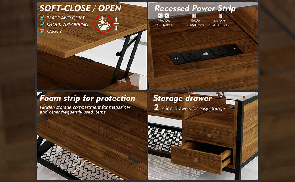 SUCXDZQ LED Coffee Table, LED Lift Top Coffee Table with