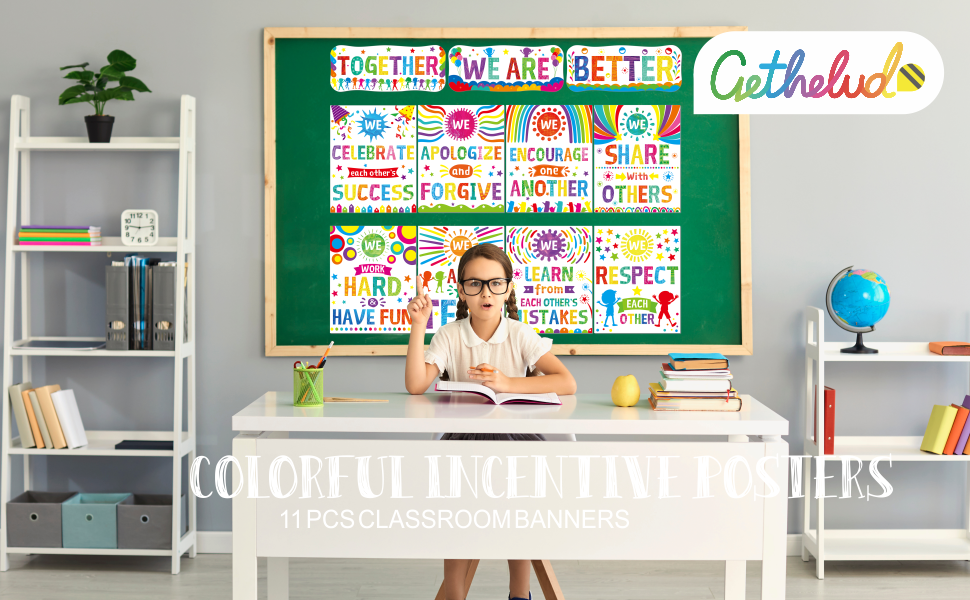Classroom Banner Poster, 11 PCS Colorful Bulletin Board Decoration Motivational