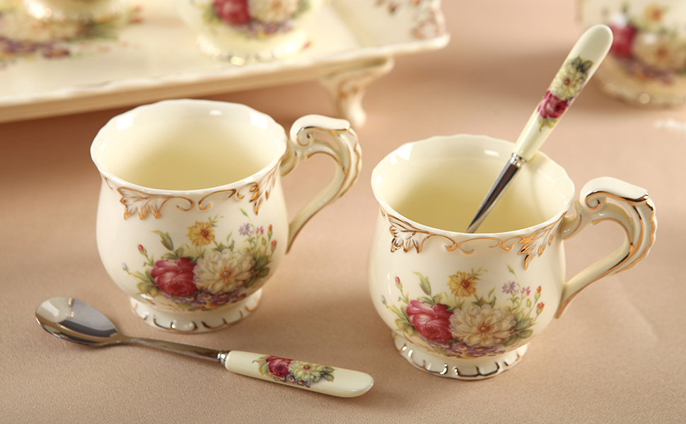 Tea Cups and Saucers (Flowers 8 oz), Floral Cup and Saucer Set, Vintage Tea Cup