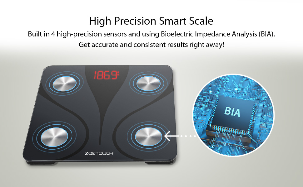 ZOETOUCH Bluetooth Body Fat Scale with iOS & Android App, Smart Digital