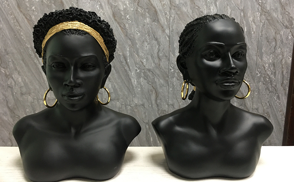 long hair african bust statue