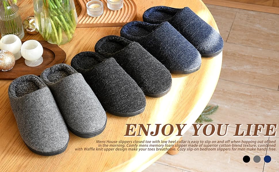 DL Mens Memory Foam Slippers Slip on, Comfy House Slippers