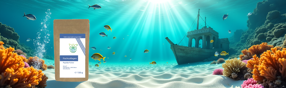 Ein Tisch mit verschiedenen Meeresfrüchten und Fischen, die die natürliche Quelle des Produkts reprä
