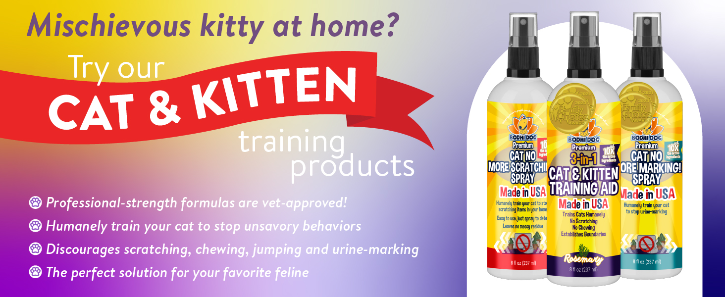 cat training products lineup—scratching, marking, chewing, boundaries