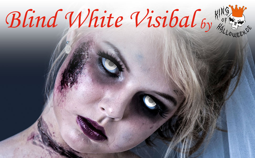 Blind White Visibal, Kontaktlinse, Zombie, King of Halloween