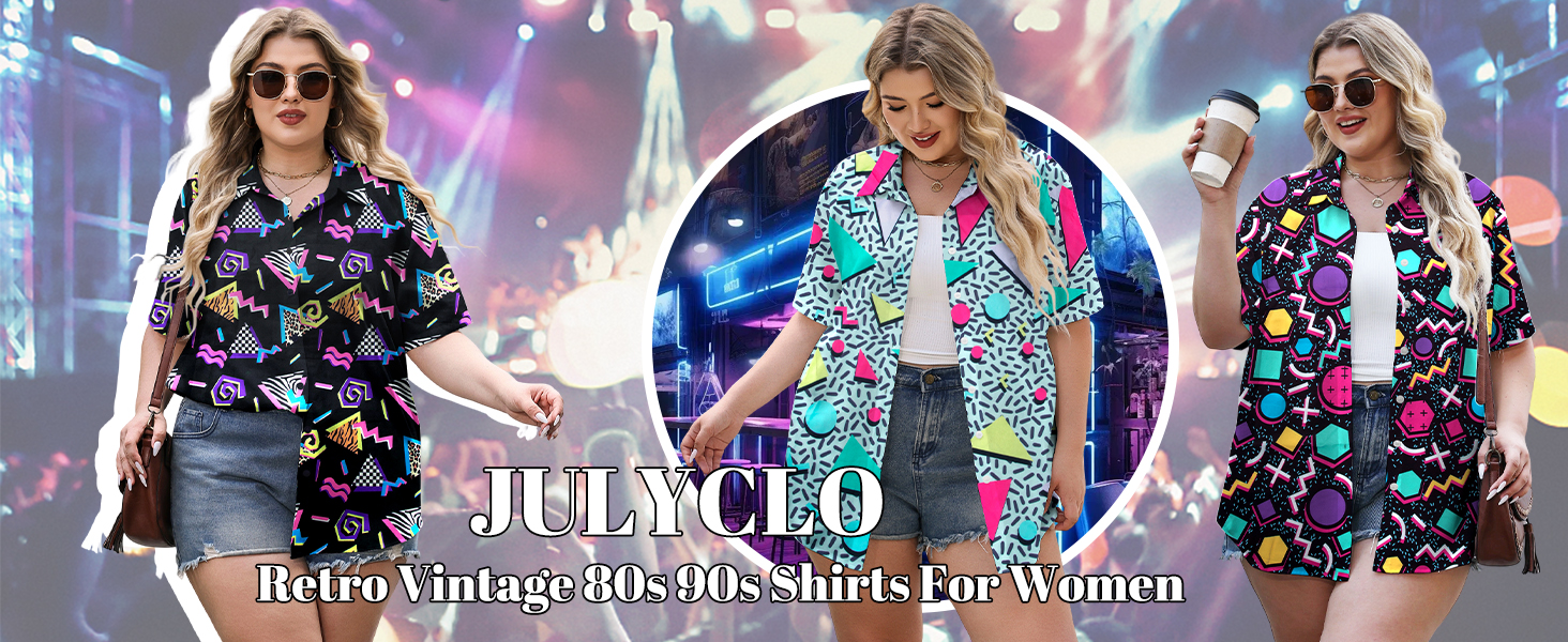 Plus Size 80s 90s Outfits for Women 90s Theme Party Disco Shirt 80s Hawaiian T-Shirt