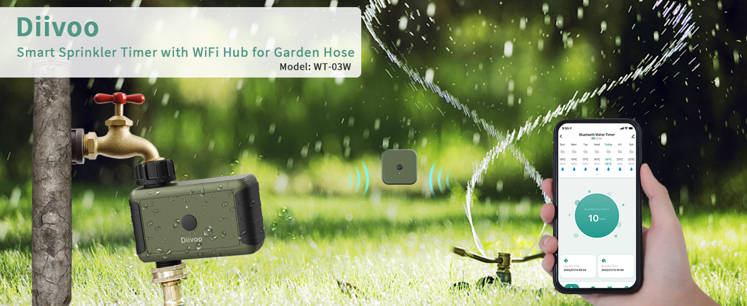 WiFi Water Timer for Garden Hose, Diivoo Smart Sprinkler Irrigation
