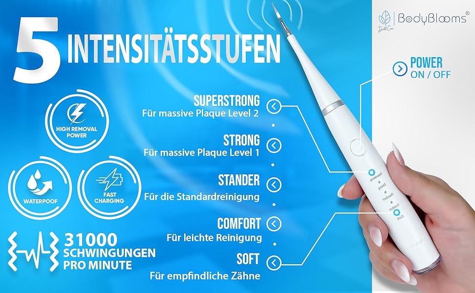 BODYBLOOMS® zahnsteinentferner mensch mit 5 modi zahnreinigung aus zahnstein un schmutz