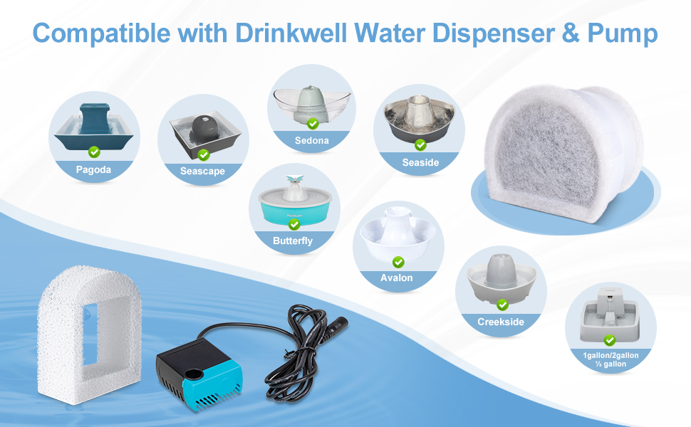 10 Replacement Carbon Filters & 10 Replacement Sponges Foam Filters Compatible with Water Fountain