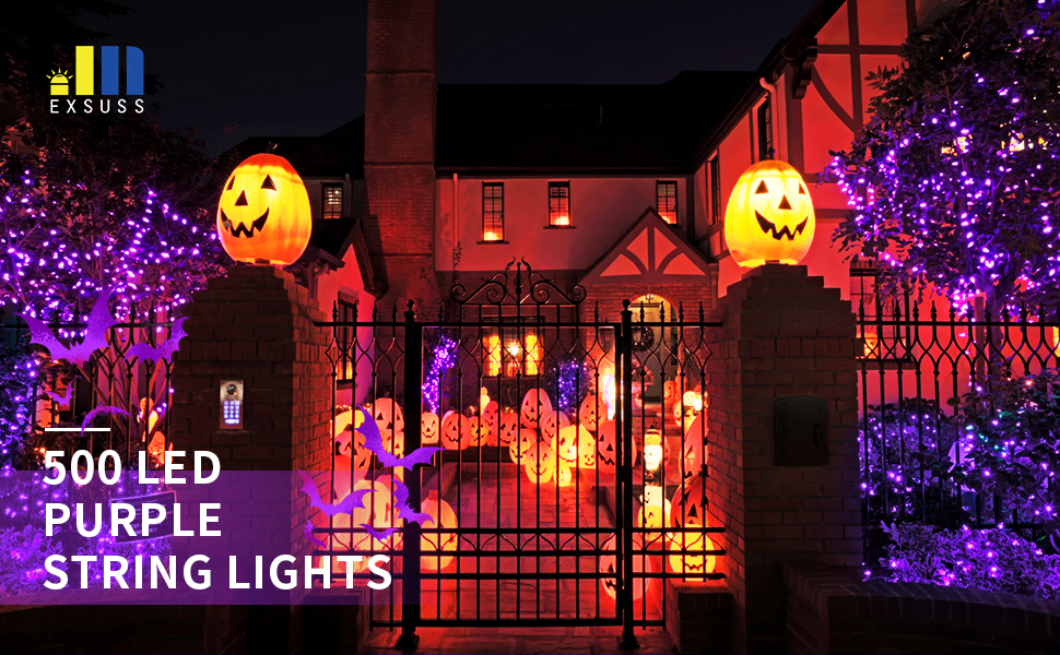 JMEXSUSS 500 LED Purple Halloween Lights, 173ft 8 Modes Halloween