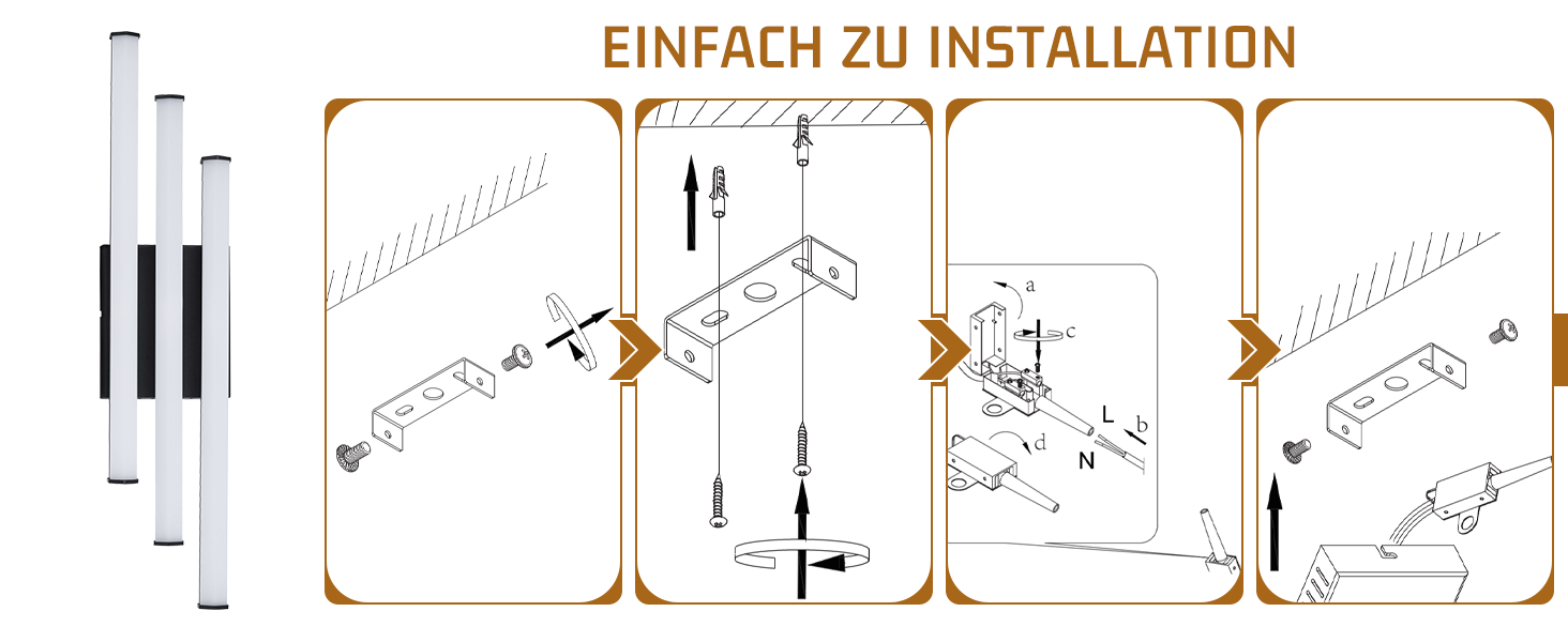Der Text lautet: 'EINFACH ZU INSTALLATION'. Technisches Installationsdiagramm mit schrittweisen Montageanleitungen mit Pfeilen und Abbildungen der Komponenten.