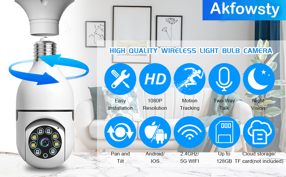 Light Bulb Security Camera,360 Degree Panoramic Wireless WiFi Light