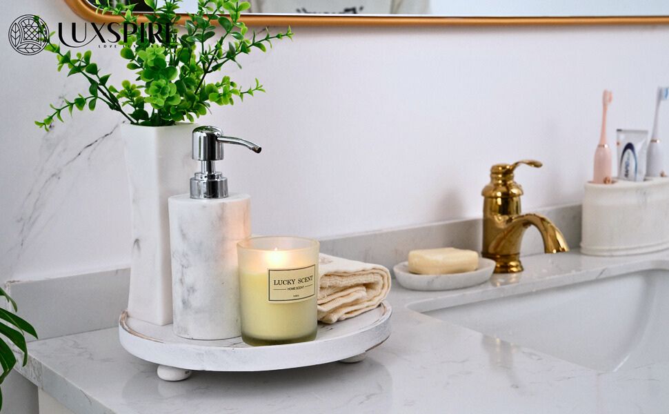 Luxspire Round Decorative Tray Bathroom Tray, Wooden Tray