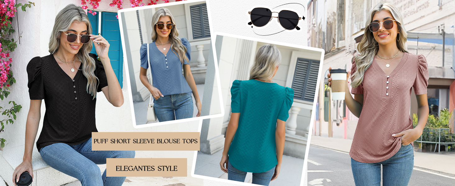 puff short sleeve blouse tops for women