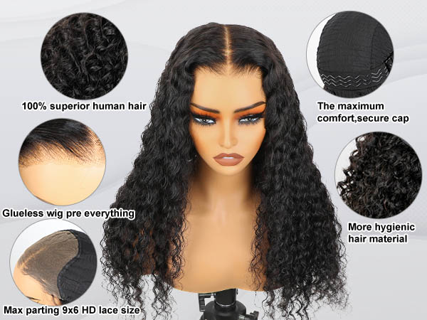 Amazon.com : BLY Glueless Wigs Human Hair 9x6 M-Cap Wig Max Parting HD Lace Pre Cut Wig for Women Pre Plucked, Bleached Tiny Knots Deep Wave Curly Lace Front Wigs Wear Go