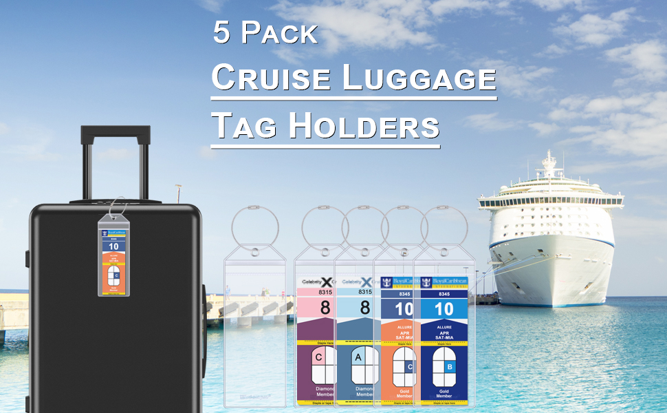 Wisdompro Cruise Luggage Tag Holder, 5 Pack Clear Waterproof Luggage Tags with Z... 7 cruise luggage tags