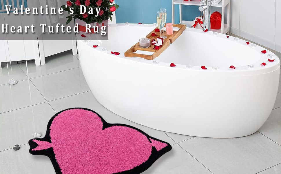 Valentine's Day Bathroom Rug Pink Heart Shape Bathroom Rug