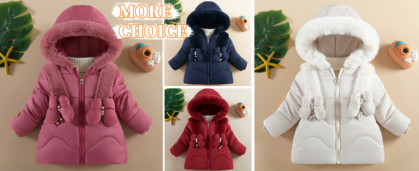 Baby Kids Girls Fleece Coats Winter Padded Puffer Jacket with Hooded Zipper Snow Outerwear