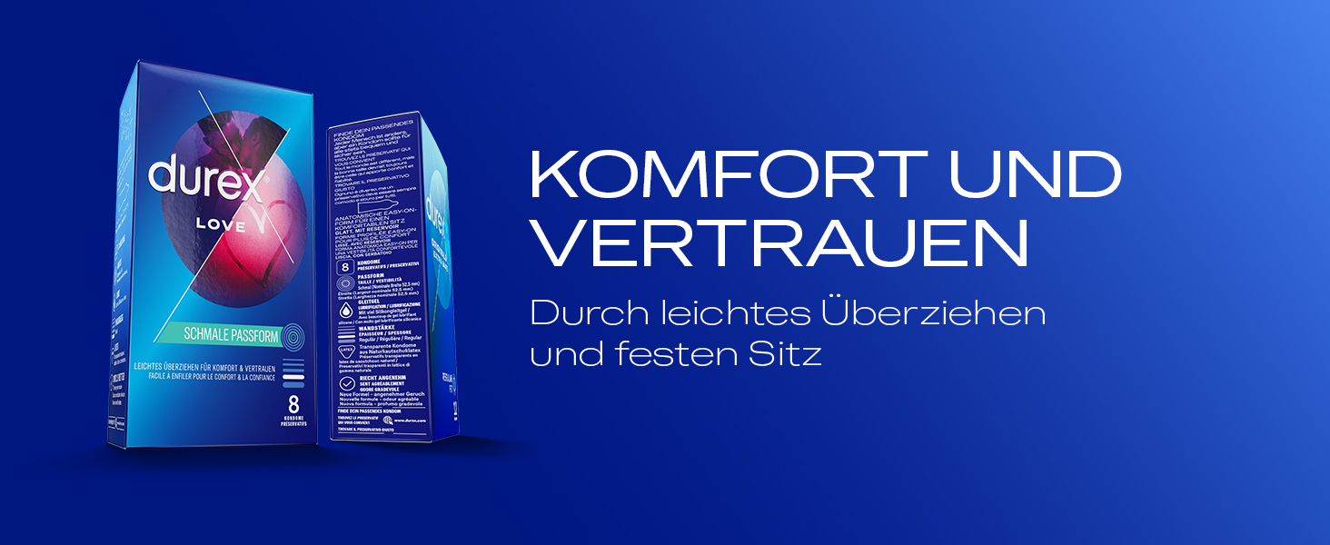 Durex Love Kondons Komfort Und Vertrauen Durch leichtes Uberzienhen und festen Sitz