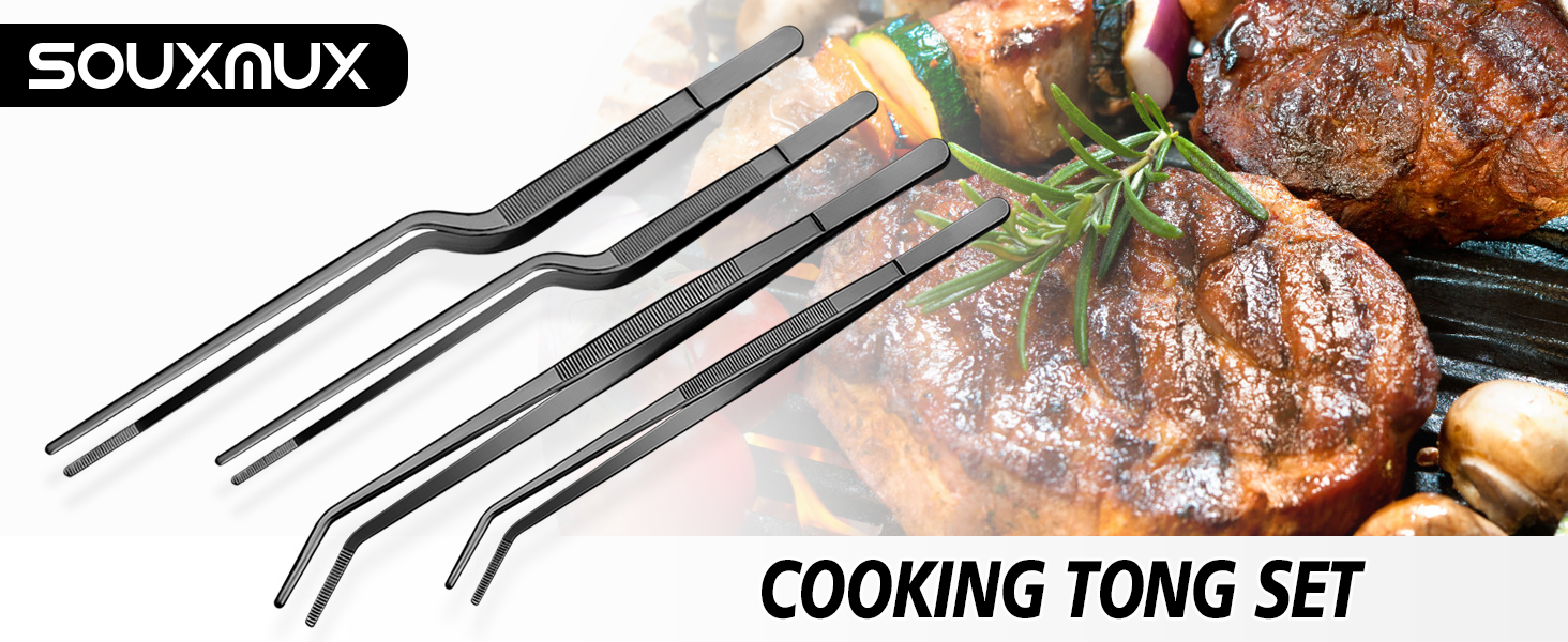 25.5cm Cooking Offset Tweezer and Curved Tong Set, Tongs Precision