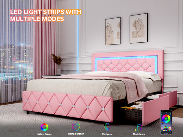 Amazon.com: Full Size Bed Frame with LED Lights, Upholstered