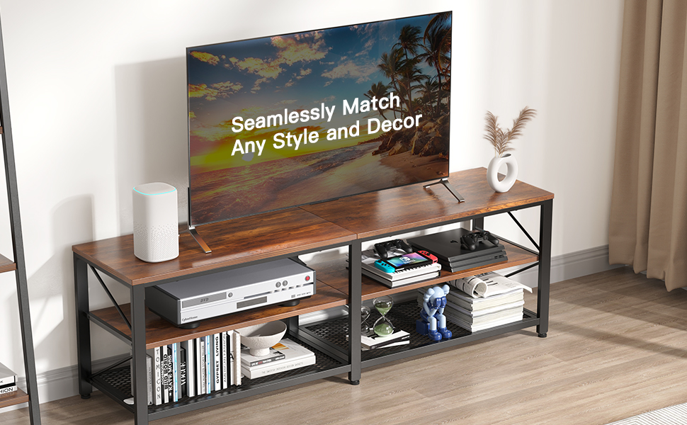 TV Stand 63 Inch, 3Tier Wood TV Entertainment