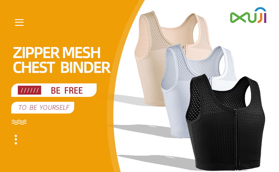 XUJI Chest Binder FTM Transgender Zip Up Binder Breathable