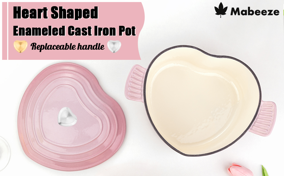Heart-Shaped Enameled Cast Iron Dutch Oven 2Qt Casserole Pot and Lid Nonstick Oven-Safe All Cooktops