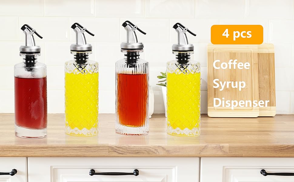 DAILOU Coffee Syrup Dispenser Bottles Set 4 Packs, 7 OZ