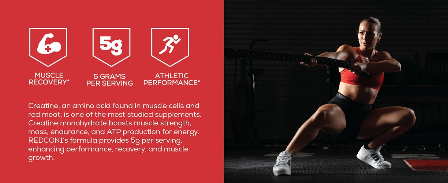 REDCON1 Creatine Monohydrate, Powder for Muscle Gain, 5g Dose Per Serving, Unflavored, 60 Servings