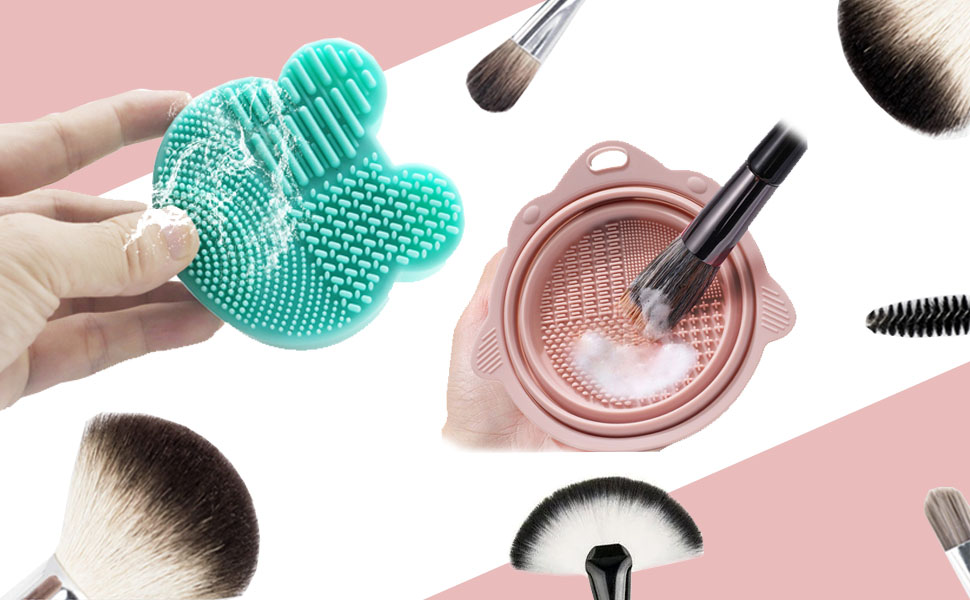 Cleaner Brush Cleaning Pad cleaning bowl with Mesh Drying Rack Basket Cosmetic Brush
