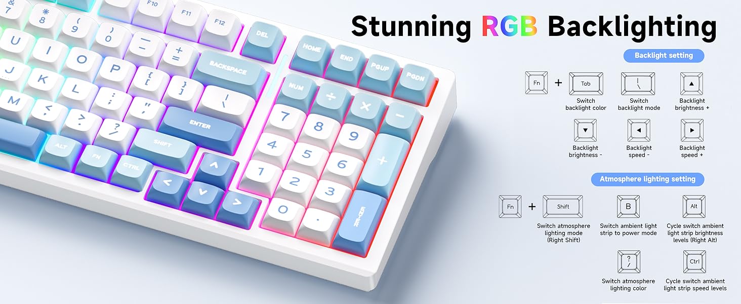 Backlighting RGB Stunning black and white keyboard 96 percent gaming keyboard 96 keyboard